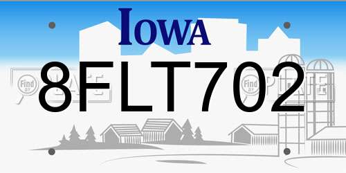 8FLT702 Iowa License Plate