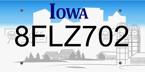 8FLZ702 Iowa License Plate