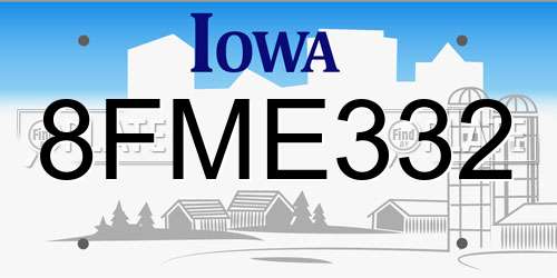 8FME332 Iowa License Plate