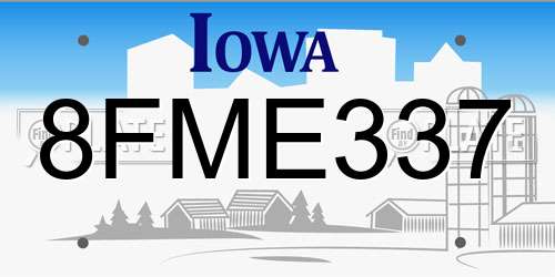 8FME337 Iowa License Plate