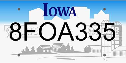 8FOA335 Iowa License Plate