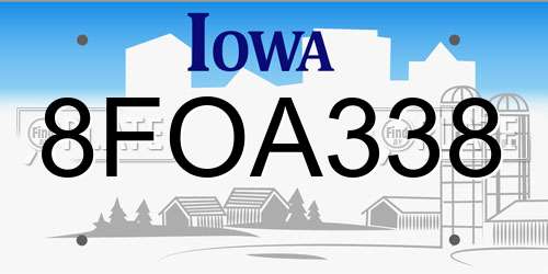 8FOA338 Iowa License Plate