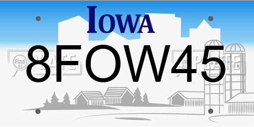 8FOW45 Iowa License Plate