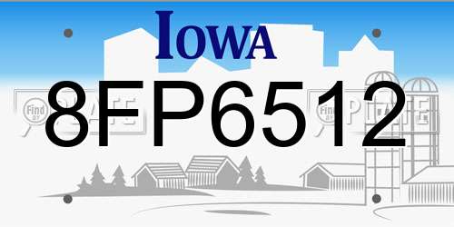 8FP6512 Iowa License Plate