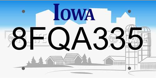 8FQA335 Iowa License Plate