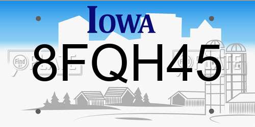 8FQH45 Iowa License Plate