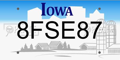 8FSE87 Iowa License Plate