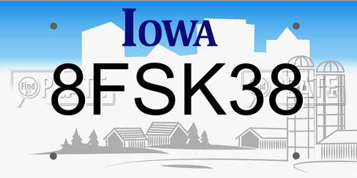 8FSK38 Iowa License Plate