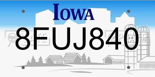 8FUJ840 Iowa License Plate