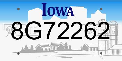 8G72262 Iowa License Plate