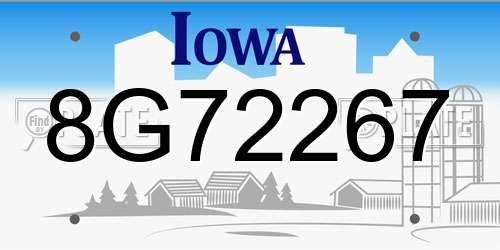 8G72267 Iowa License Plate