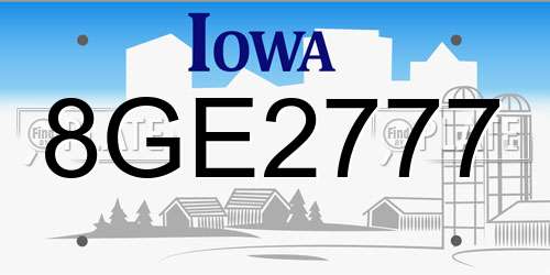 8GE2777 Iowa License Plate