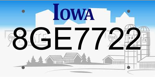 8GE7722 Iowa License Plate