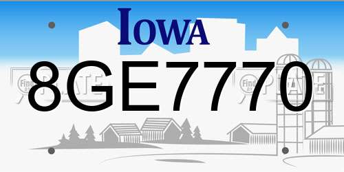 8GE7770 Iowa License Plate