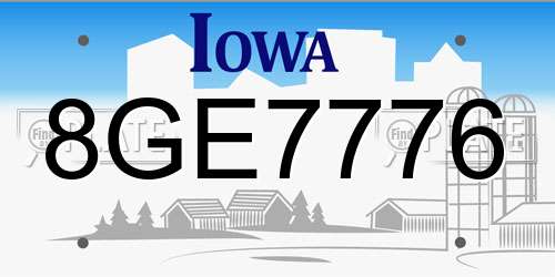 8GE7776 Iowa License Plate