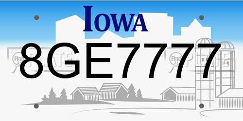 8GE7777 Iowa License Plate