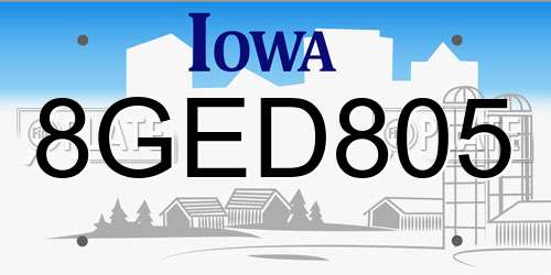 8GED805 Iowa License Plate