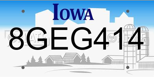 8GEG414 Iowa License Plate