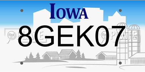 8GEK07 Iowa License Plate