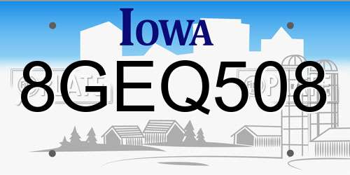 8GEQ508 Iowa License Plate