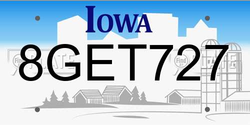 8GET727 Iowa License Plate