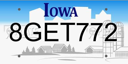 8GET772 Iowa License Plate