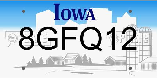 8GFQ12 Iowa License Plate