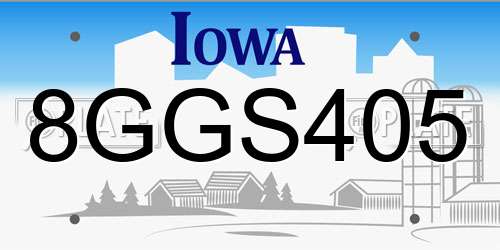 8GGS405 Iowa License Plate