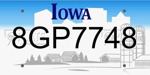 8GP7748 Iowa License Plate