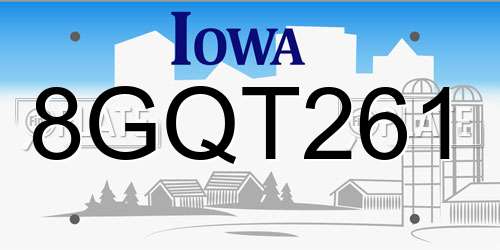 8GQT261 Iowa License Plate
