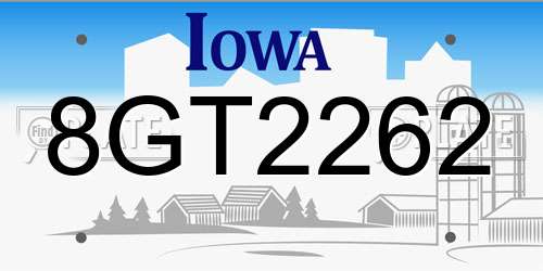 8GT2262 Iowa License Plate