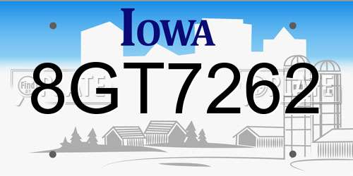 8GT7262 Iowa License Plate