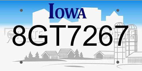 8GT7267 Iowa License Plate