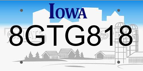 8GTG818 Iowa License Plate