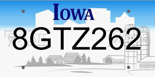 8GTZ262 Iowa License Plate