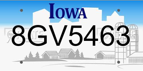8GV5463 Iowa License Plate
