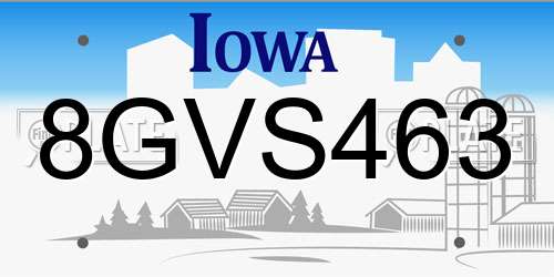 8GVS463 Iowa License Plate