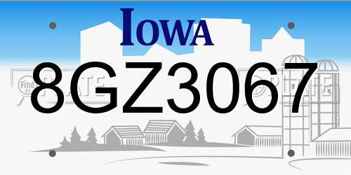8GZ3067 Iowa License Plate