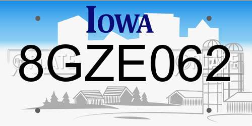 8GZE062 Iowa License Plate