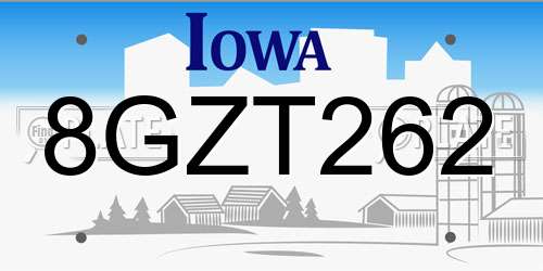 8GZT262 Iowa License Plate