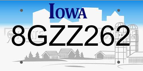 8GZZ262 Iowa License Plate
