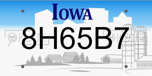 8H65B7 Iowa License Plate