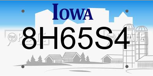 8H65S4 Iowa License Plate