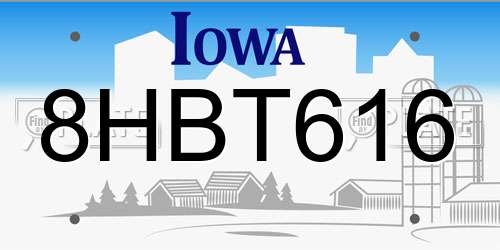 8HBT616 Iowa License Plate