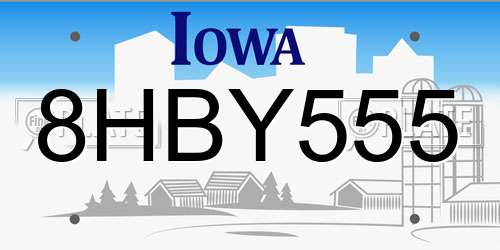 8HBY555 Iowa License Plate