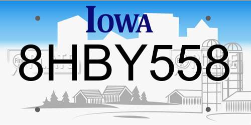 8HBY558 Iowa License Plate