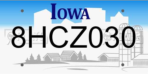8HCZ030 Iowa License Plate