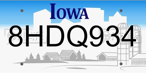 8HDQ934 Iowa License Plate