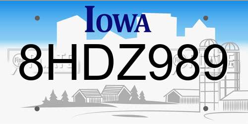 8HDZ989 Iowa License Plate