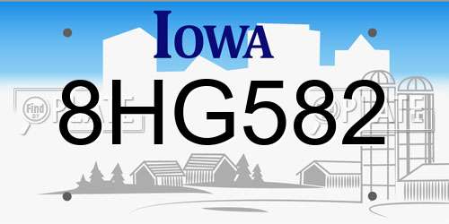 8HG582 Iowa License Plate